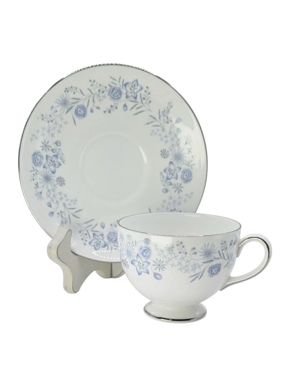 Wedgwood Belle Fleur Footed Cup and Saucer Bone China Set, Vintage, England.